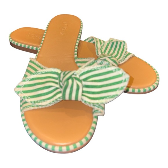 J. Crew Green and White Striped Canvas Knotted Bow Slip On Sandals Size 8 BB1 - Picture 3 of 8
